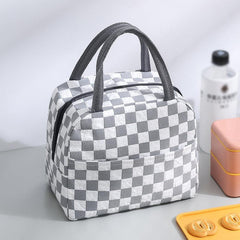 Checkered Insulated Lunch Bag Waterproof Picnic Bag Large Capacity