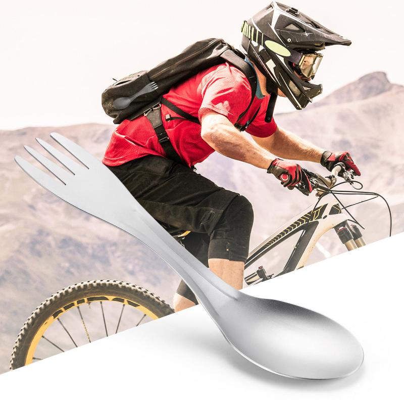 Stainless Steel Titanium Fork Spoon 2 in 1 Lightweight Travel Camping Tablew