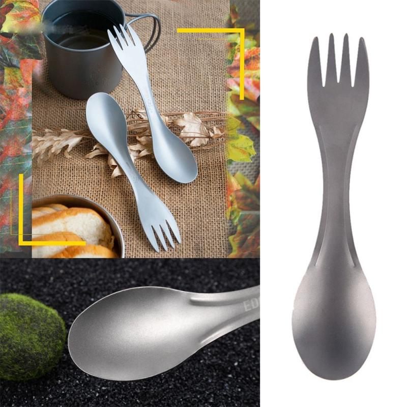 Stainless Steel Titanium Fork Spoon 2 in 1 Lightweight Travel Camping Tablew