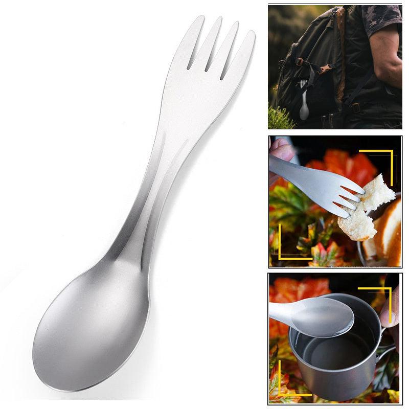 Stainless Steel Titanium Fork Spoon 2 in 1 Lightweight Travel Camping Tablew