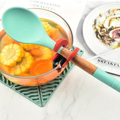 1pc Kitchen Spoon Pan Side Clamp Silicone Stainless Steel Support Rack