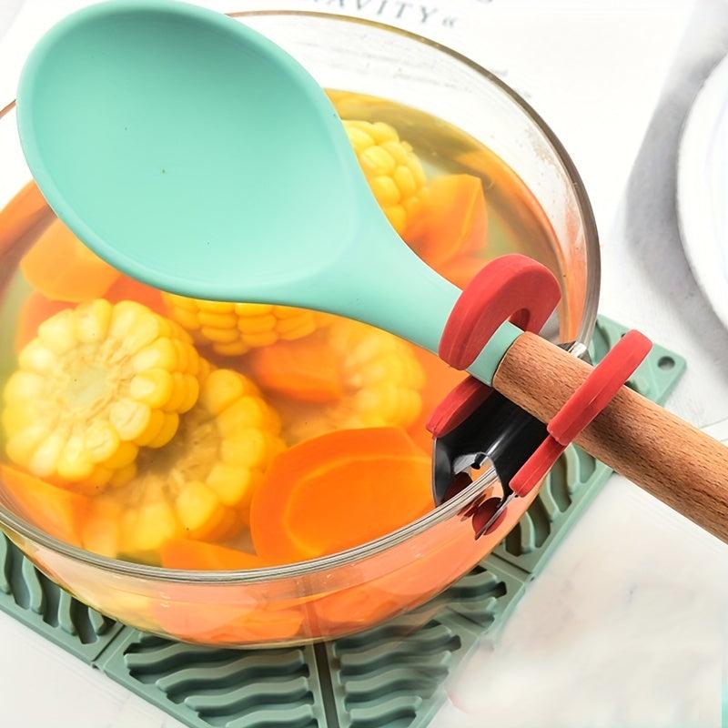 1pc Kitchen Spoon Pan Side Clamp Silicone Stainless Steel Support Rack