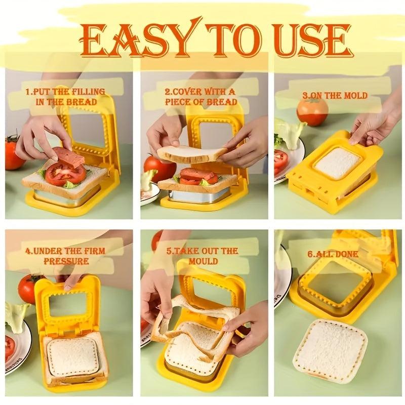 2Pcs Sandwich Cutter & Sealer Set Square Stainless Steel & Plastic Cookie Cutter
