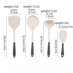 4pcs Silicone Cooking Utensils Wok Spatula Slotted Spoon Soup Ladle Rice Paddle
