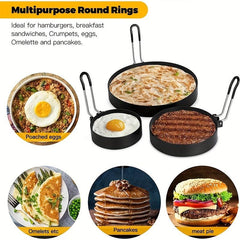 3pcs Non Stick Egg Ring Baking Pan Set Omelet Egg Cooker Mold With Brush