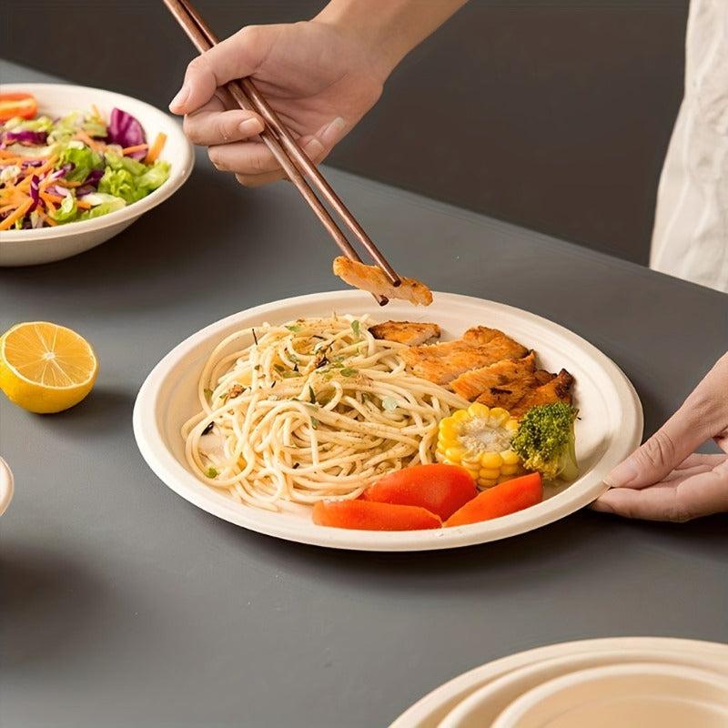 25Pcs Natural Bagasse Plates Eco Friendly Biodegradable Compostable