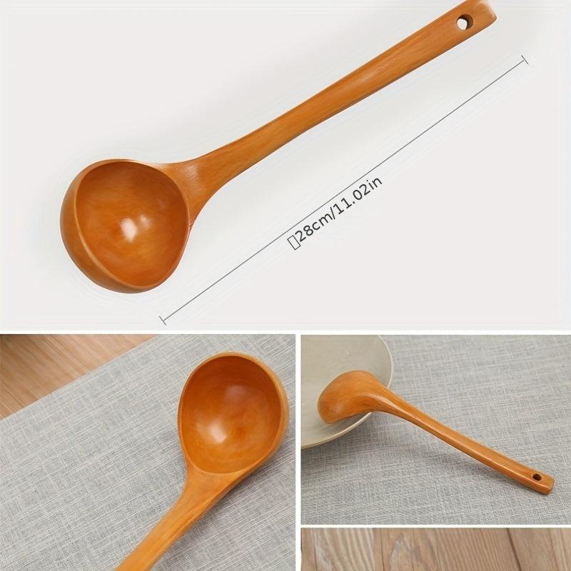 4Pcs Wooden Kitchen Utensils Set Non Stick Long Handle Shovel Ladle Spatula
