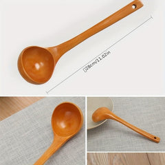 4Pcs Wooden Kitchen Utensils Set Non Stick Long Handle Shovel Ladle Spatula