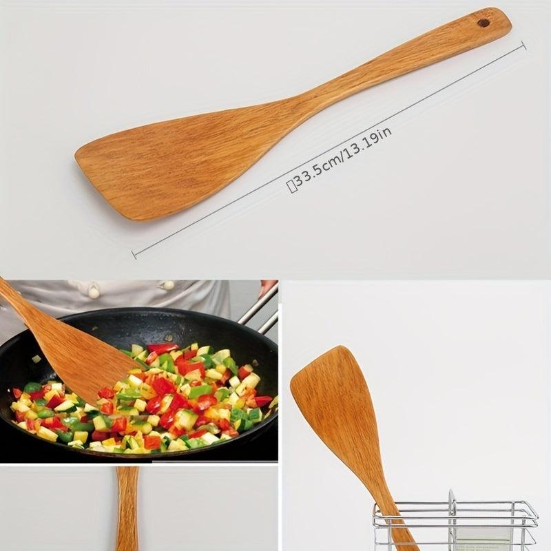 4Pcs Wooden Kitchen Utensils Set Non Stick Long Handle Shovel Ladle Spatula