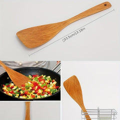 4Pcs Wooden Kitchen Utensils Set Non Stick Long Handle Shovel Ladle Spatula