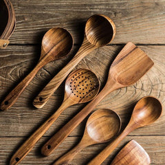 Teak Wood Tableware Set Spoon Ladle Turner Colander Skimmer Kitchen Tool