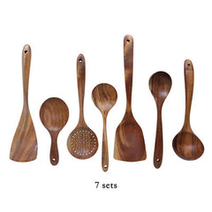 Teak Wood Tableware Set Spoon Ladle Turner Colander Skimmer Kitchen Tool