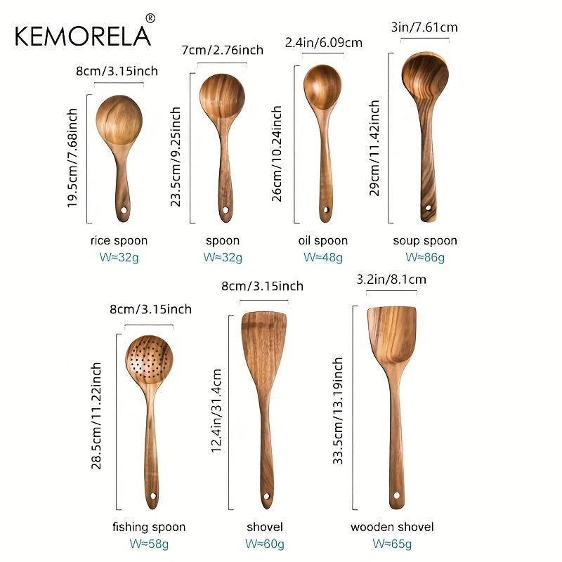 Teak Wood Tableware Set Spoon Ladle Turner Colander Skimmer Kitchen Tool