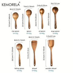 Teak Wood Tableware Set Spoon Ladle Turner Colander Skimmer Kitchen Tool