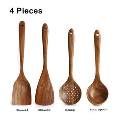 Teak Wood Tableware Set Spoon Ladle Turner Colander Skimmer Kitchen Tool
