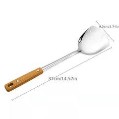 Wood Grain Handle Stainless Steel Pot Shovel Soup Spoon Frying Shovel