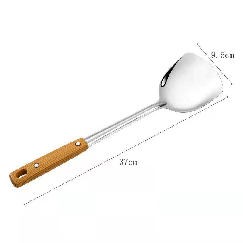 Wood Grain Handle Stainless Steel Pot Shovel Soup Spoon Frying Shovel