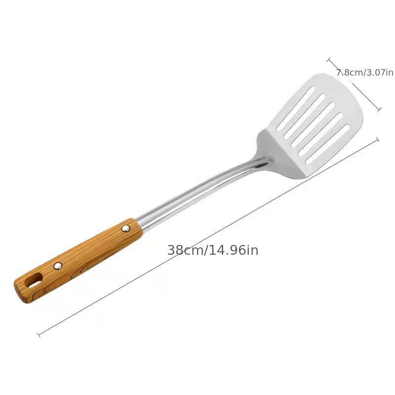 Wood Grain Handle Stainless Steel Pot Shovel Soup Spoon Frying Shovel