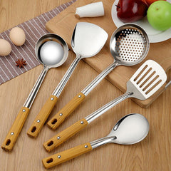 Wood Grain Handle Stainless Steel Pot Shovel Soup Spoon Frying Shovel