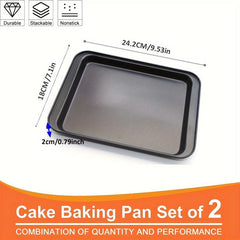 2pcs Non-stick 25.4cm Bakeware Set Carbon Steel Cake Pizza Tray Roasting Tools