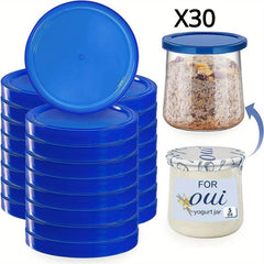 30-60 Pcs Clear Plastic Oui Yogurt Jar Lids for Glass Jars Kitchen Storage