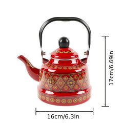 Vintage Enamel Teapot 48oz Stovetop Kettle Geometric Pattern English Kettle