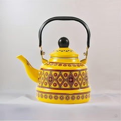Vintage Enamel Teapot 48oz Stovetop Kettle Geometric Pattern English Kettle