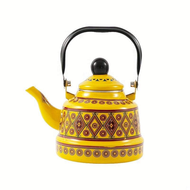 Vintage Enamel Teapot 48oz Stovetop Kettle Geometric Pattern English Kettle