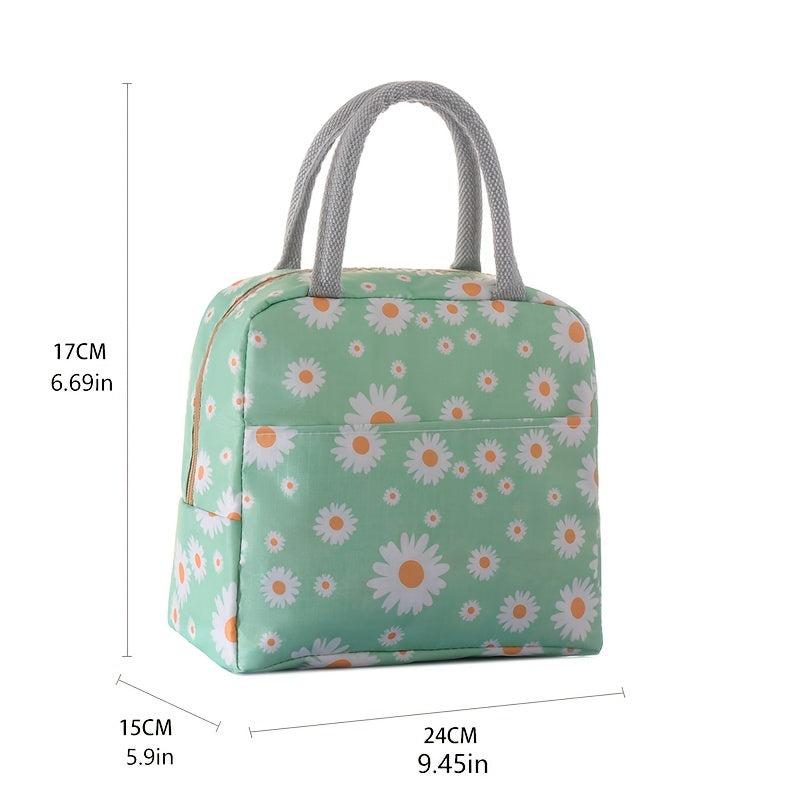 Printed Mesh Lunch Bag Thermal Insulation Hand Bag Patch Pocket
