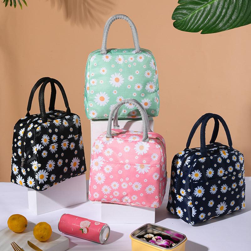 Printed Mesh Lunch Bag Thermal Insulation Hand Bag Patch Pocket