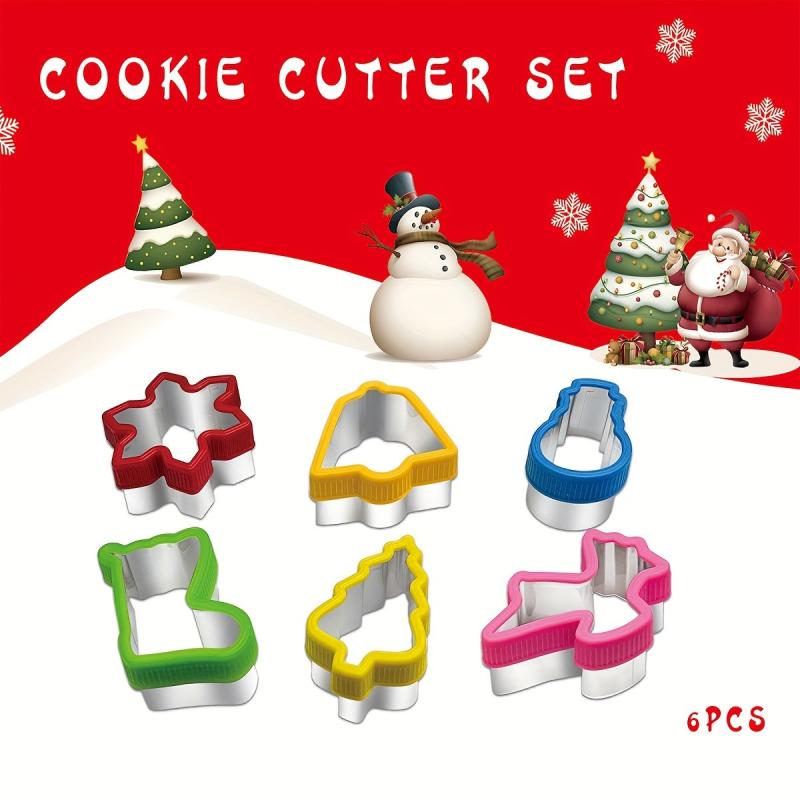 6pcs Christmas Cookie Cutter Set & Stamps for DIY Baking Decoration