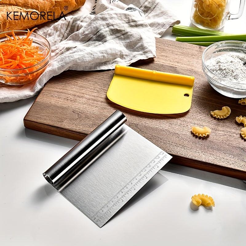 2pcs Dough Scrapers Set Stainless Steel And Plastic Dough Cutters