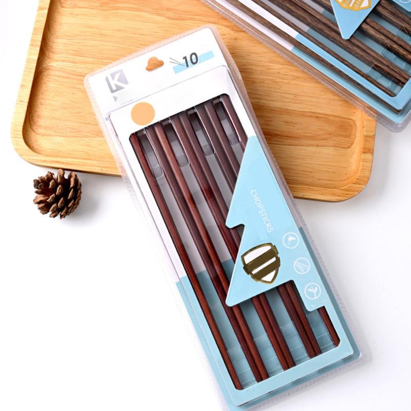 10 Pairs Wooden Chopsticks Solid Wood Non Slip Mildew Proof Dinnerware
