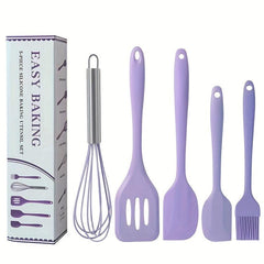 5Pcs Silicone Kitchenware Set Spatula Shovel Brush Whisk Baking Tools