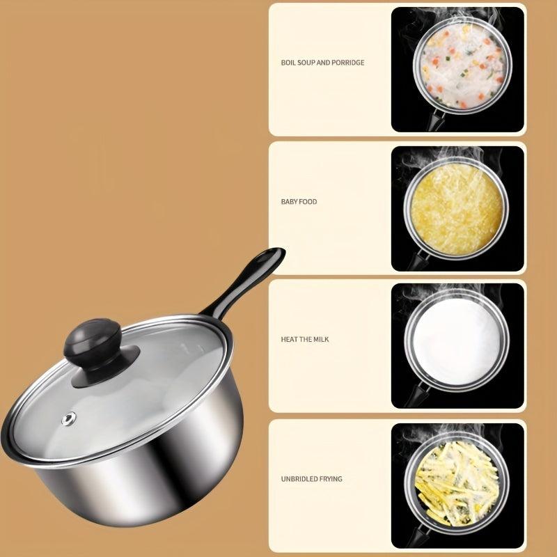 Ergonomic Stainless Steel Saucepan with Glass Lid