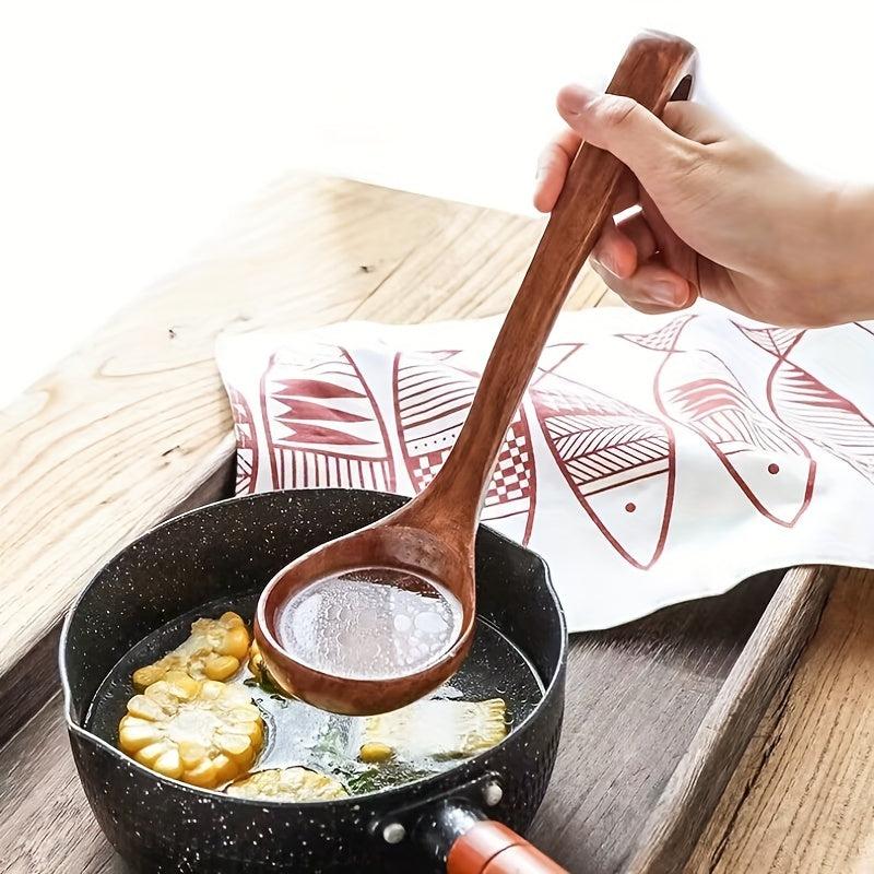 Wooden Soup Ladle Long Handle Spoon For Hot Pot Porridge Rice Durable