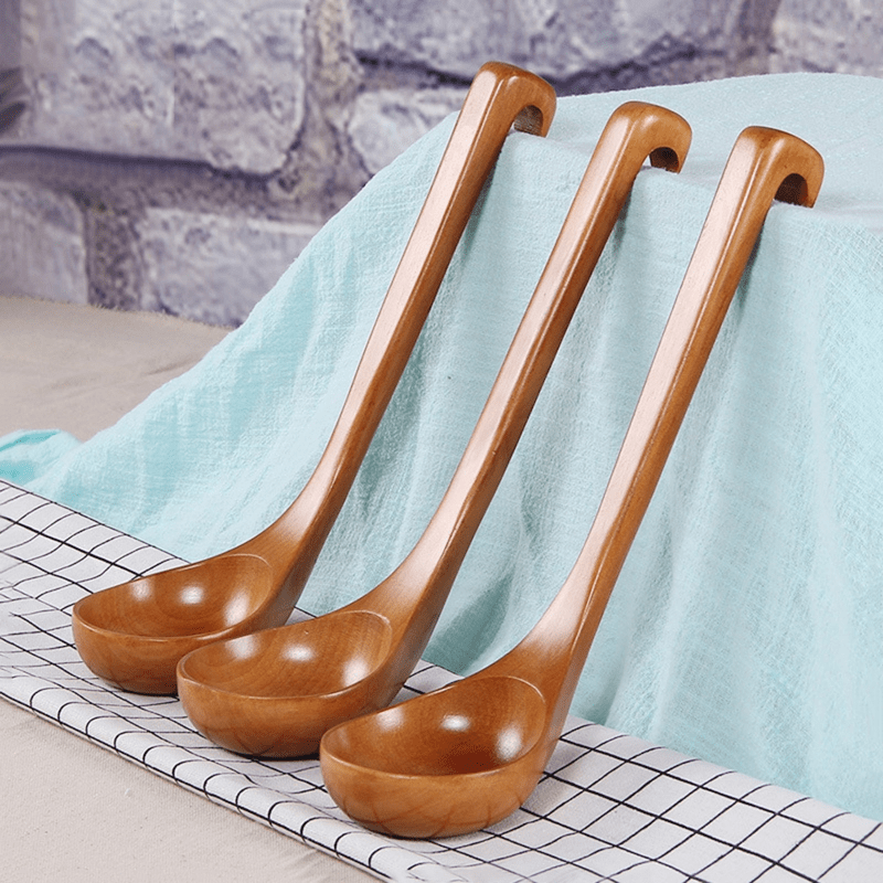 Wooden Soup Ladle Long Handle Spoon For Hot Pot Porridge Rice Durable