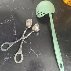 2pcs Stainless Steel Dual Purpose Soup Spoon Meatball Maker Kitchen Tool