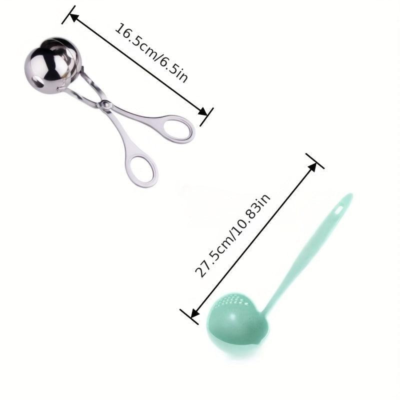 2pcs Stainless Steel Dual Purpose Soup Spoon Meatball Maker Kitchen Tool