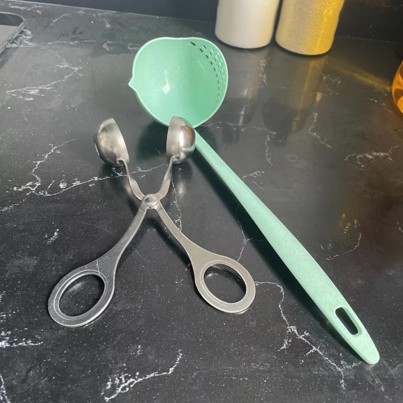 2pcs Stainless Steel Dual Purpose Soup Spoon Meatball Maker Kitchen Tool