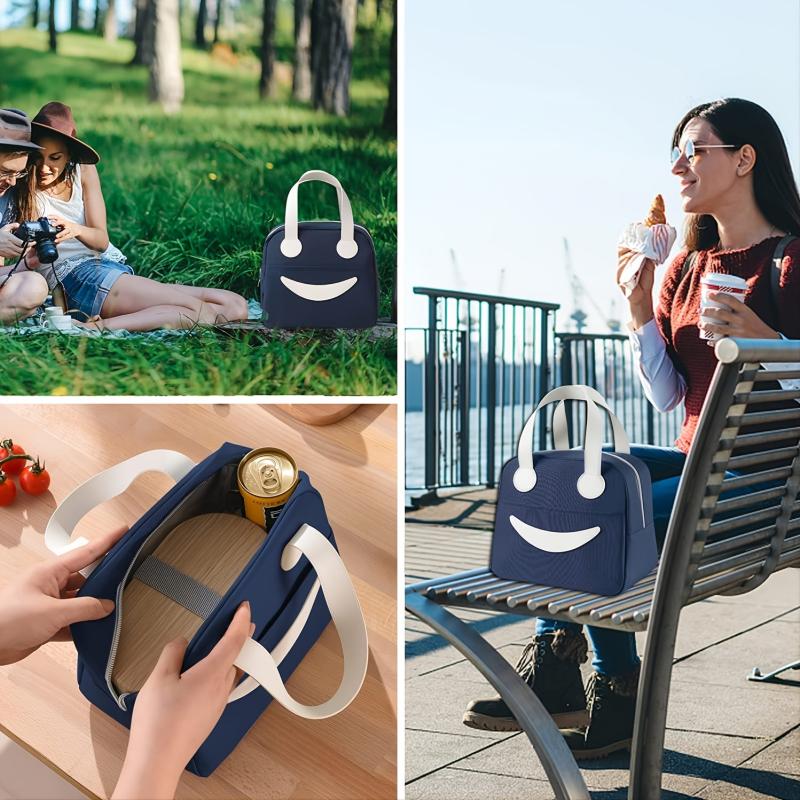 Durable Smile Face Lunch Box Thermal Tote Bag For Adults