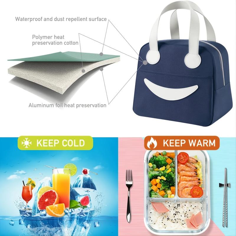 Durable Smile Face Lunch Box Thermal Tote Bag For Adults