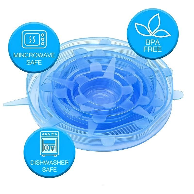 6pcs 1 Pack Stretch Lids, Reusable Food Storage Covers, Dishwash