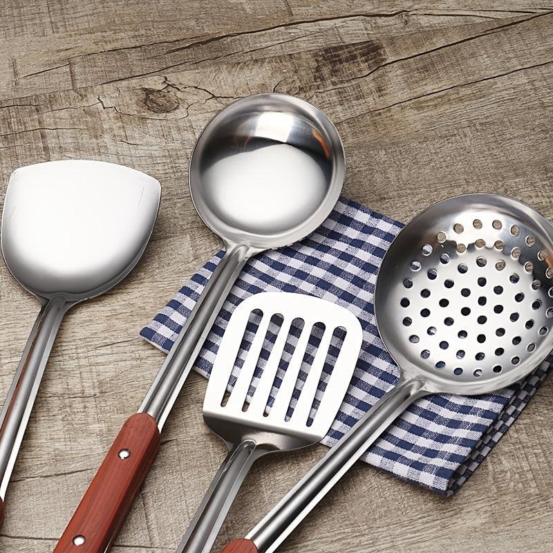 Stainless Steel Cooking Spoon Shovel with Wood Grain Handle Kitchen Tools