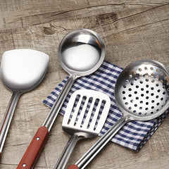 Stainless Steel Cooking Spoon Shovel with Wood Grain Handle Kitchen Tools