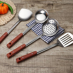 Stainless Steel Cooking Spoon Shovel with Wood Grain Handle Kitchen Tools