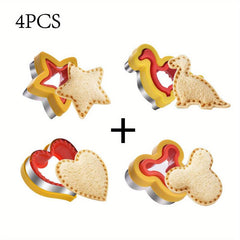 4pcs Sandwich Cookie Cutters & Sealer Set - Stainless Steel Cutter