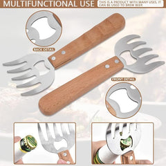 Stainless Steel Meat Shredder with Wooden Handle for BBQ