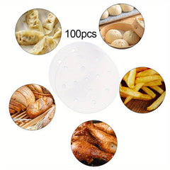 100pcs Round Steamer Paper Disposable Barbecue Silicone Paper Steamer Pad