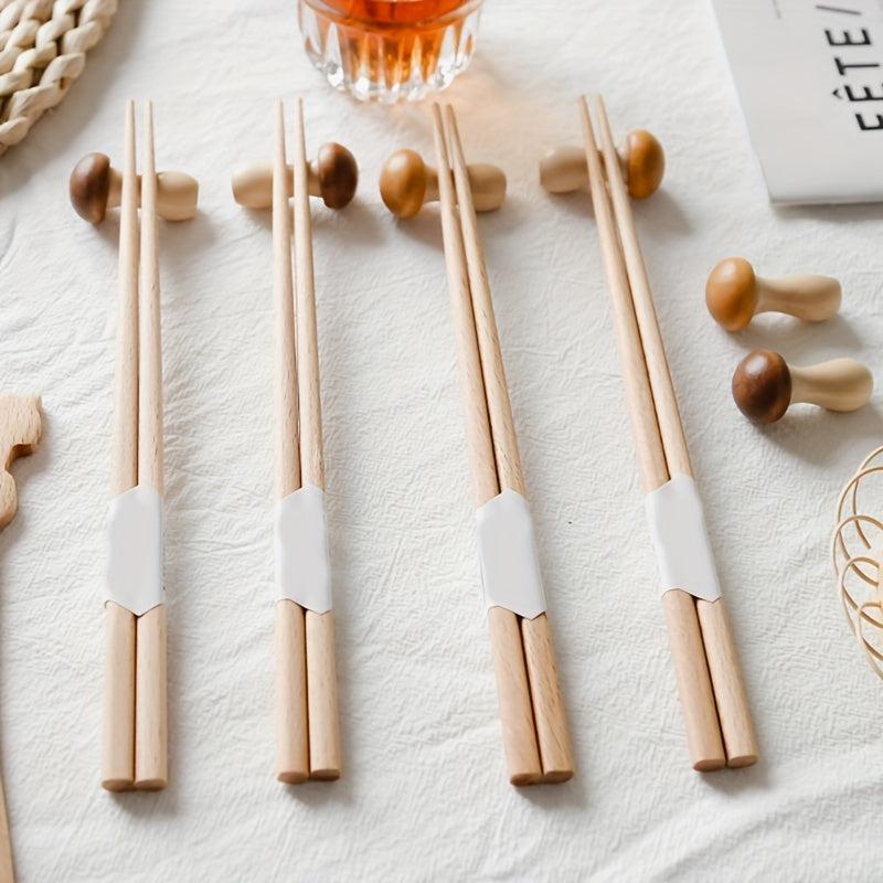 Retro Style Wooden Mushroom Chopstick Holder